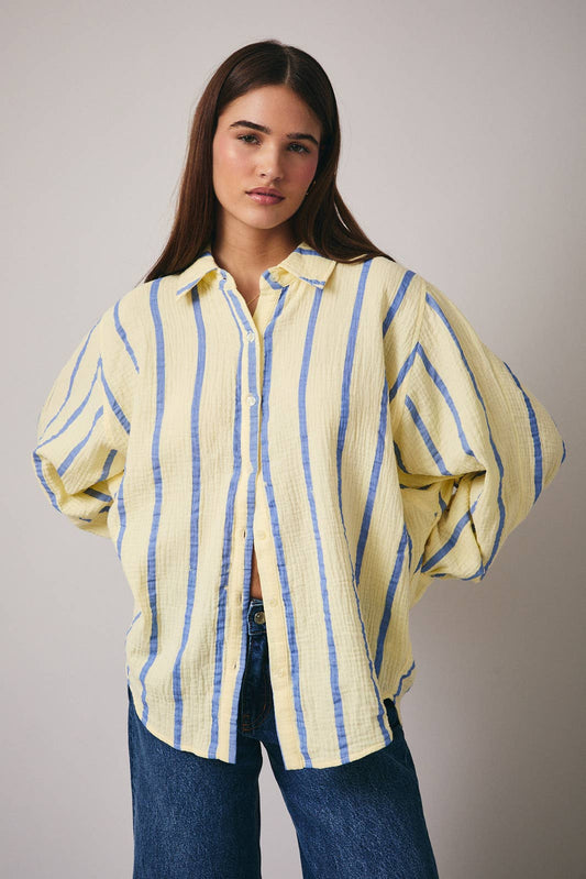 DOLMAN LONG SLEEVE BUTTON DOWN DOUBLE GAUZE STRIPE SHIRT