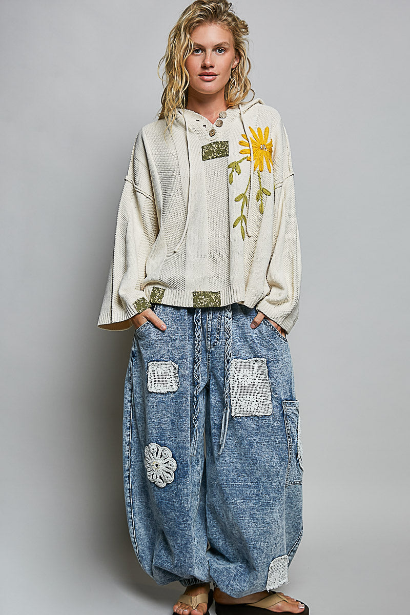 Floral Embroidered Hoodie Sweater