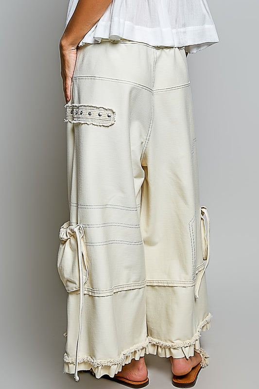 Wide leg cargo hi rise pants