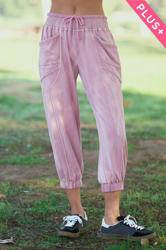 PLUS GARMENT WASHED SEAM DETAIL JOGGER PANTS