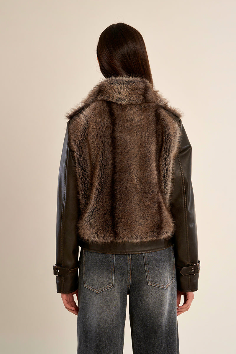 Fur Jacket Pleather Sleeve