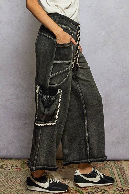 Stud detail French terry knit pants