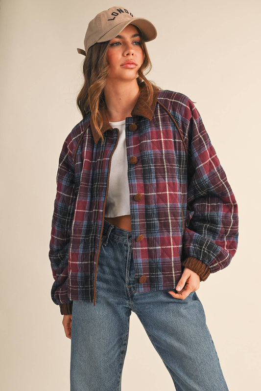 Plaid quilted jacket mulberry