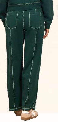 Barrel jogger Pine Green Ivory stitching