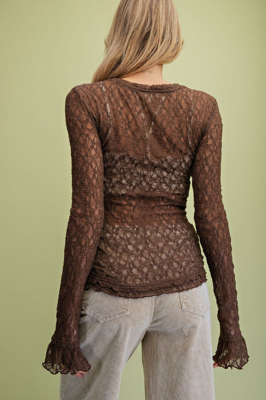 Long sleeve lace top Brown