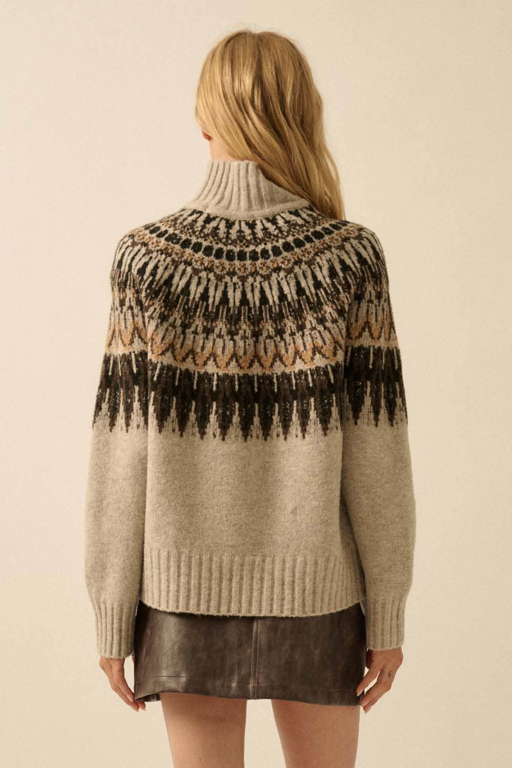 Fair Isle Knit Mock-Neck Sweater