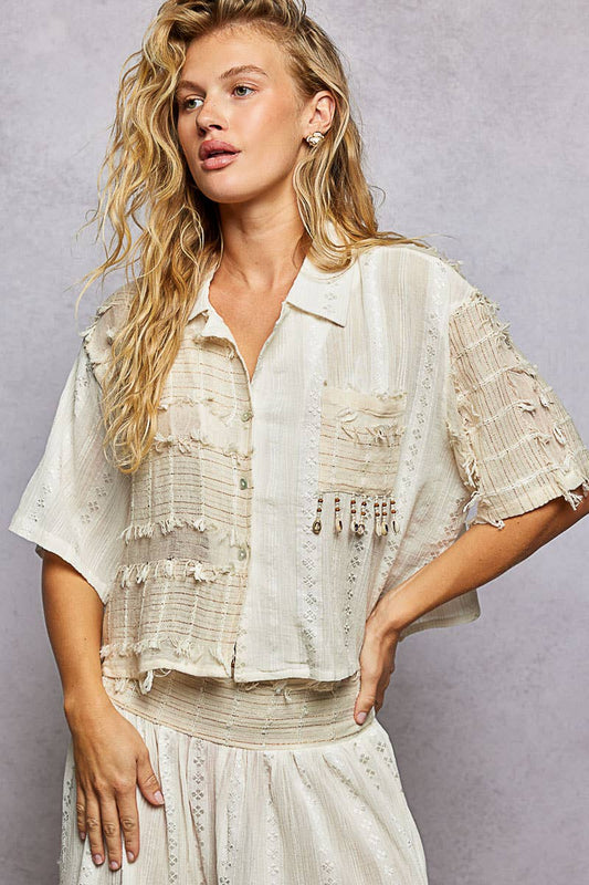 Boho Woven Texture Oversized Shirt Top