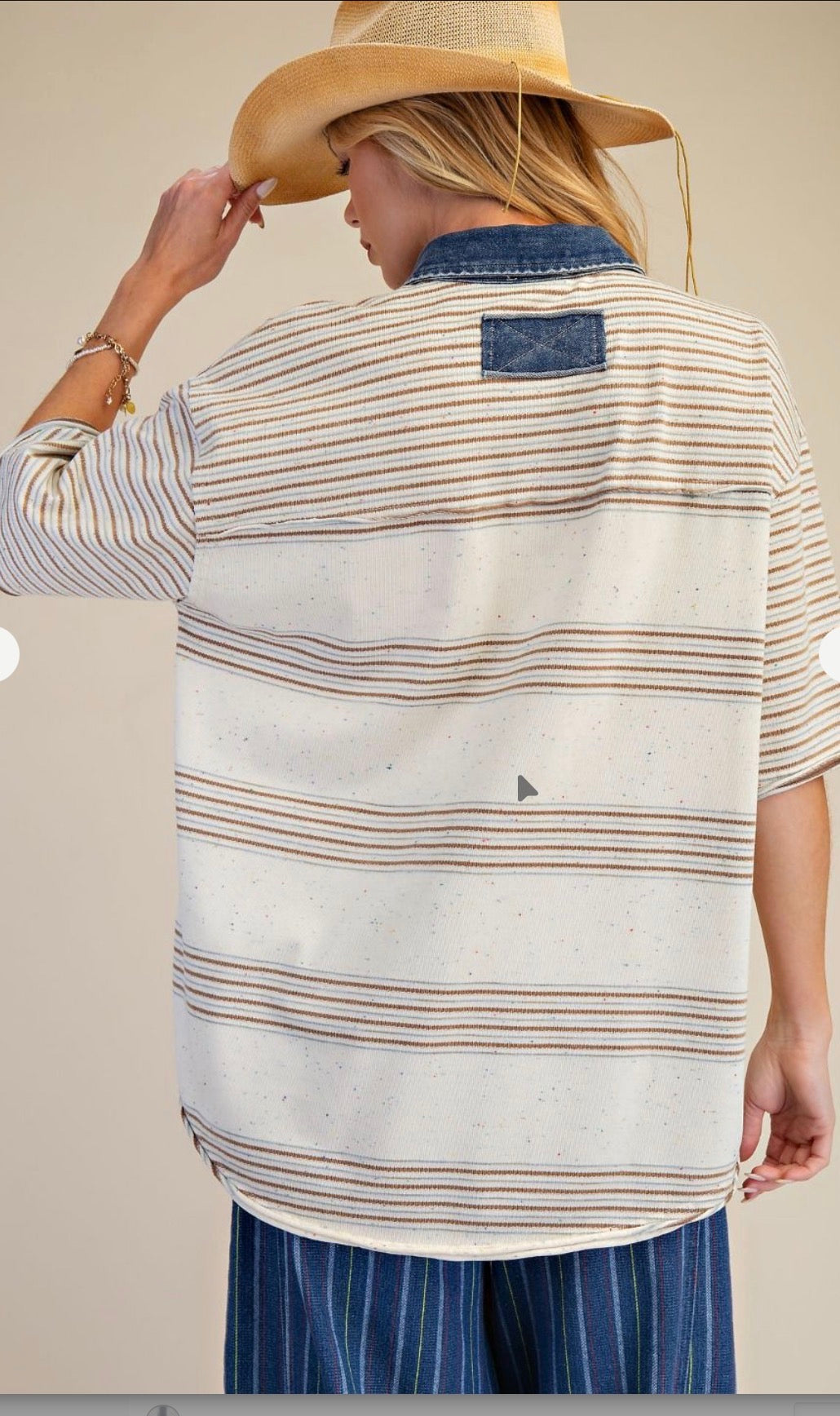 COTTON STRIPED KNIT BUTTON FRONT SHIRT TOP