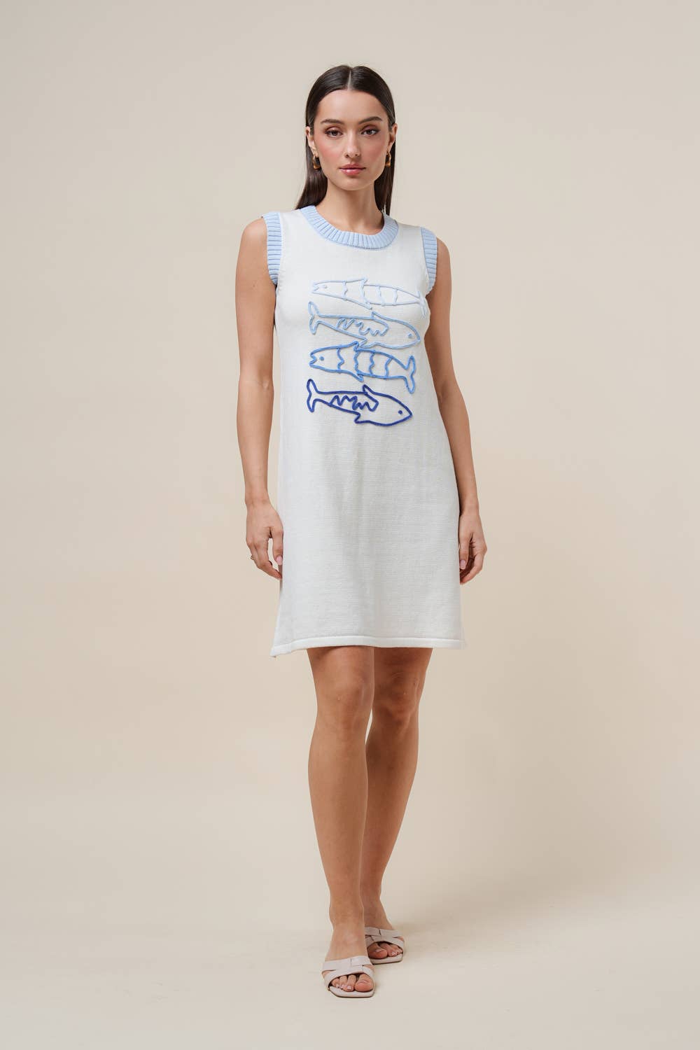 Sardine embroidered knit mini dress