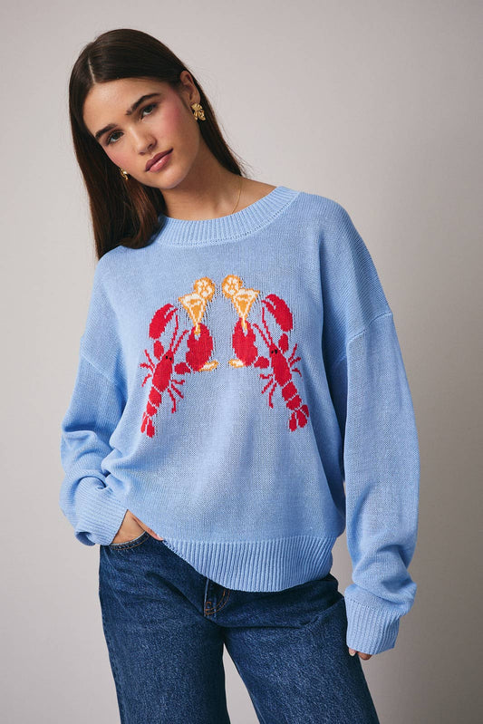 ROUND NECK LONG SLEEVE 'LOBSTER' GRAPHIC SWEATER