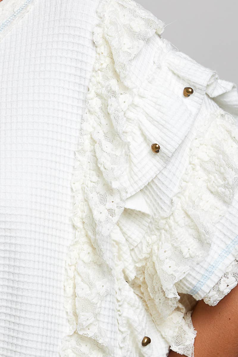 Textured Ruffle Lace Stud Top White