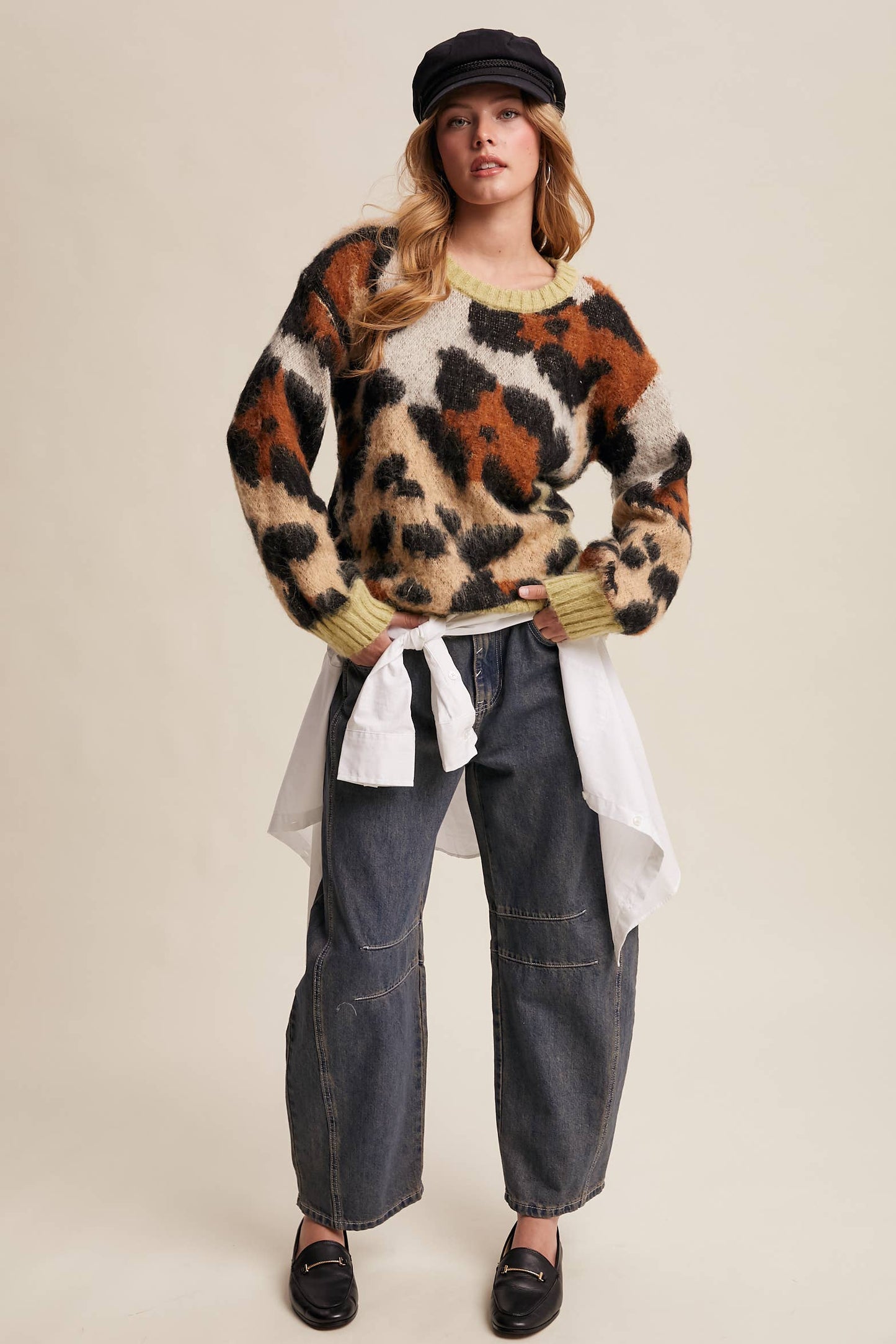 Fuzzy Abstract Leopard Knit Pullover Sweater LSW1005