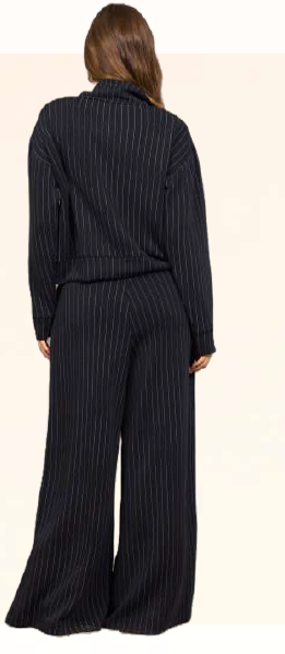 Pleated Pants Black Grey Stripe
