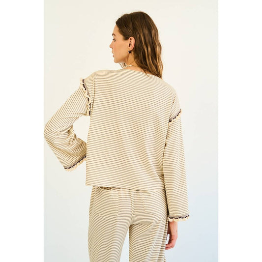 Striped Ruffle Knit Long Sleeve