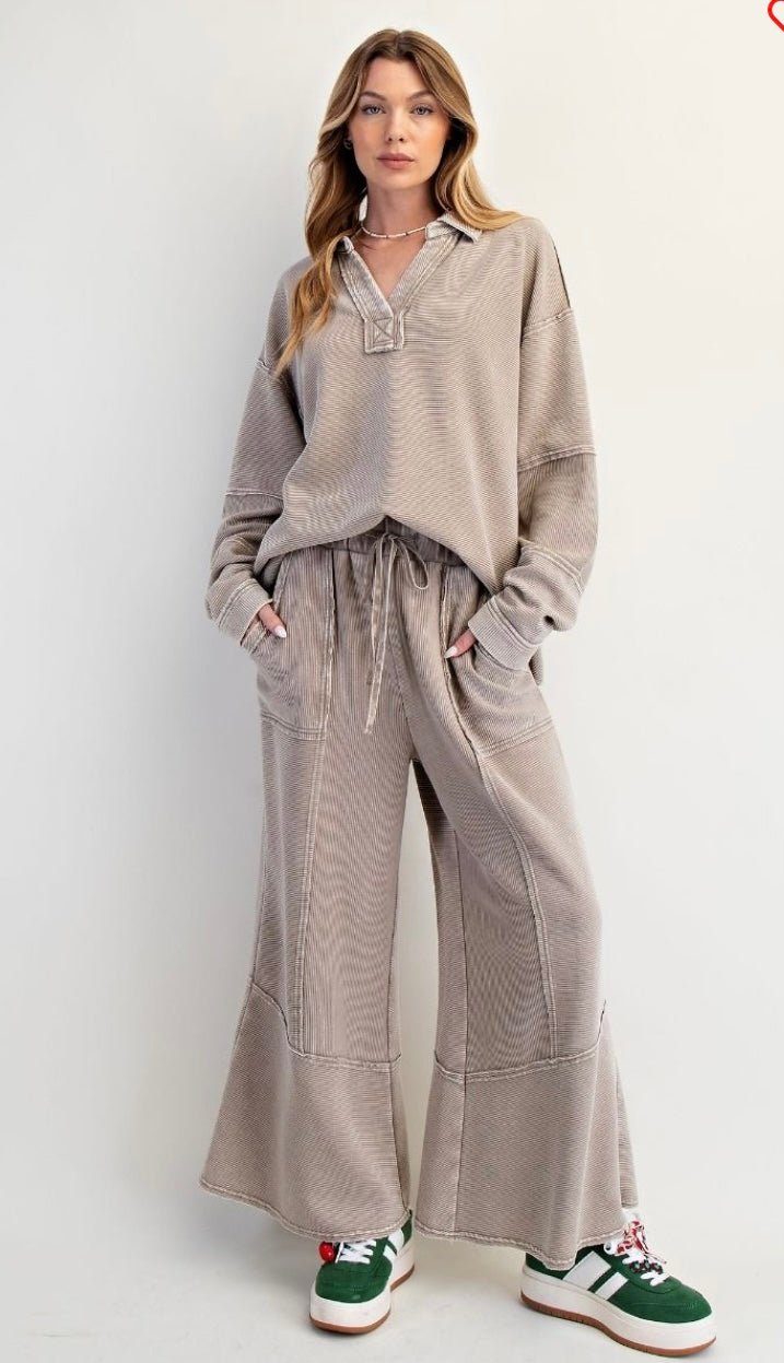 Textured Mineral Washed Bell Bottoms
