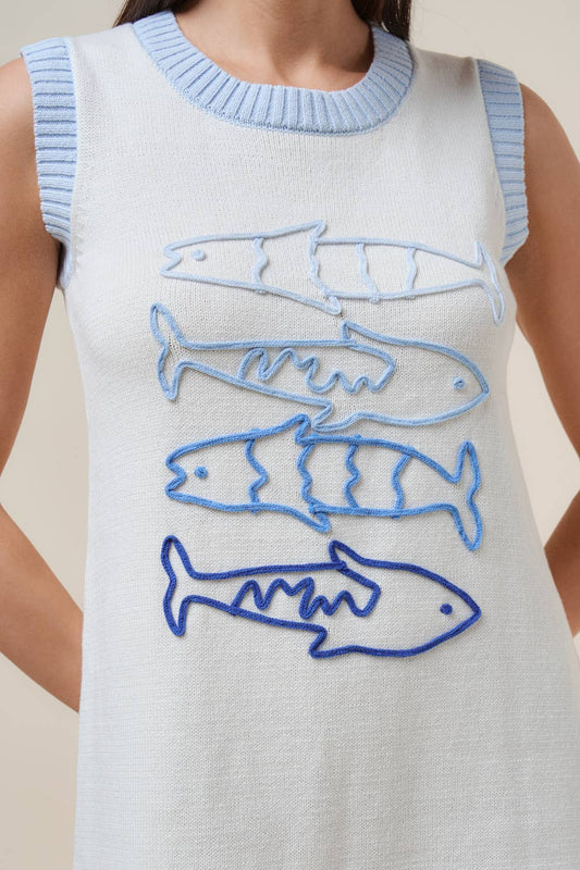 Sardine embroidered knit mini dress