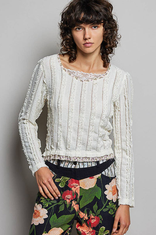Square Neck Lace Top cream