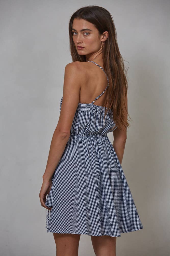 Woven Polyester Cotton Gingham Mini Dress