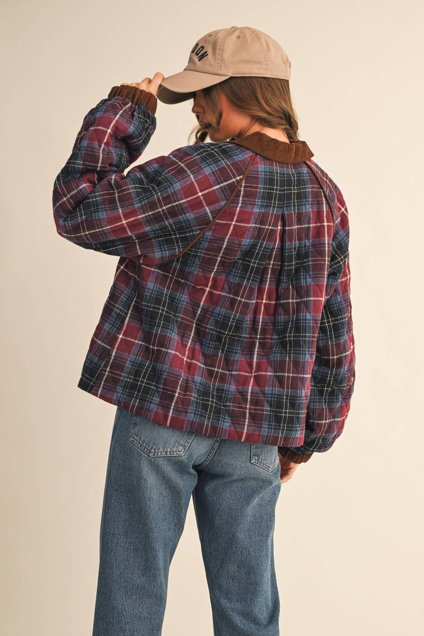 Plaid quilted jacket mulberry