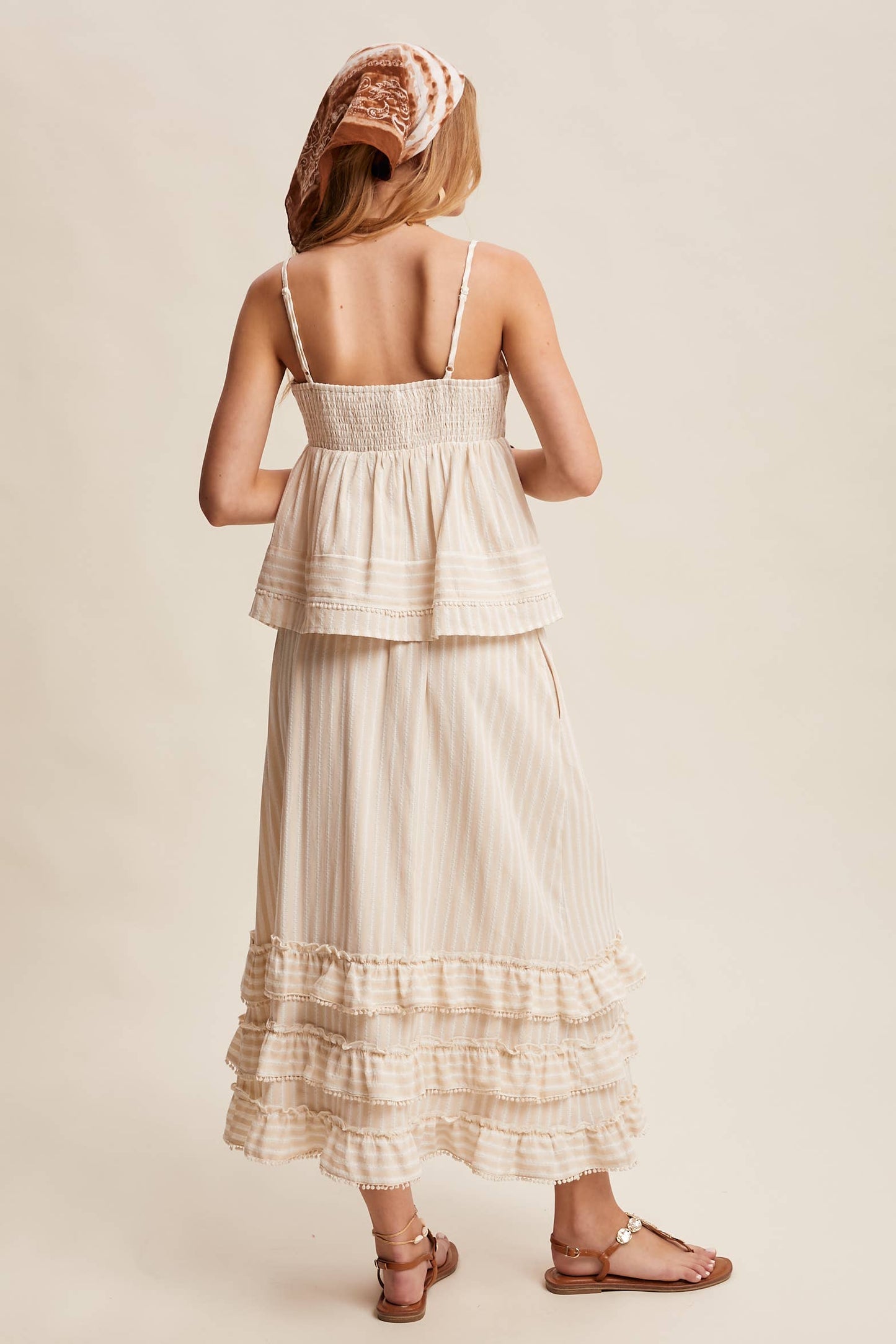 Striped Ruffle Trim Two-Piece Set