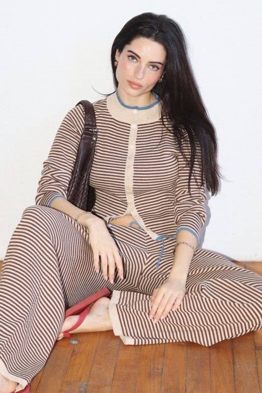 Stripe Button Front Cardigan