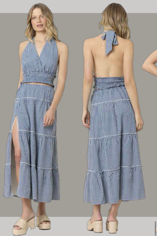 Blue gingham halter