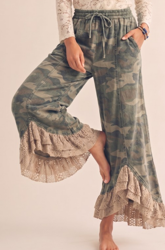 Vintage camo lace couture elastic waist pants