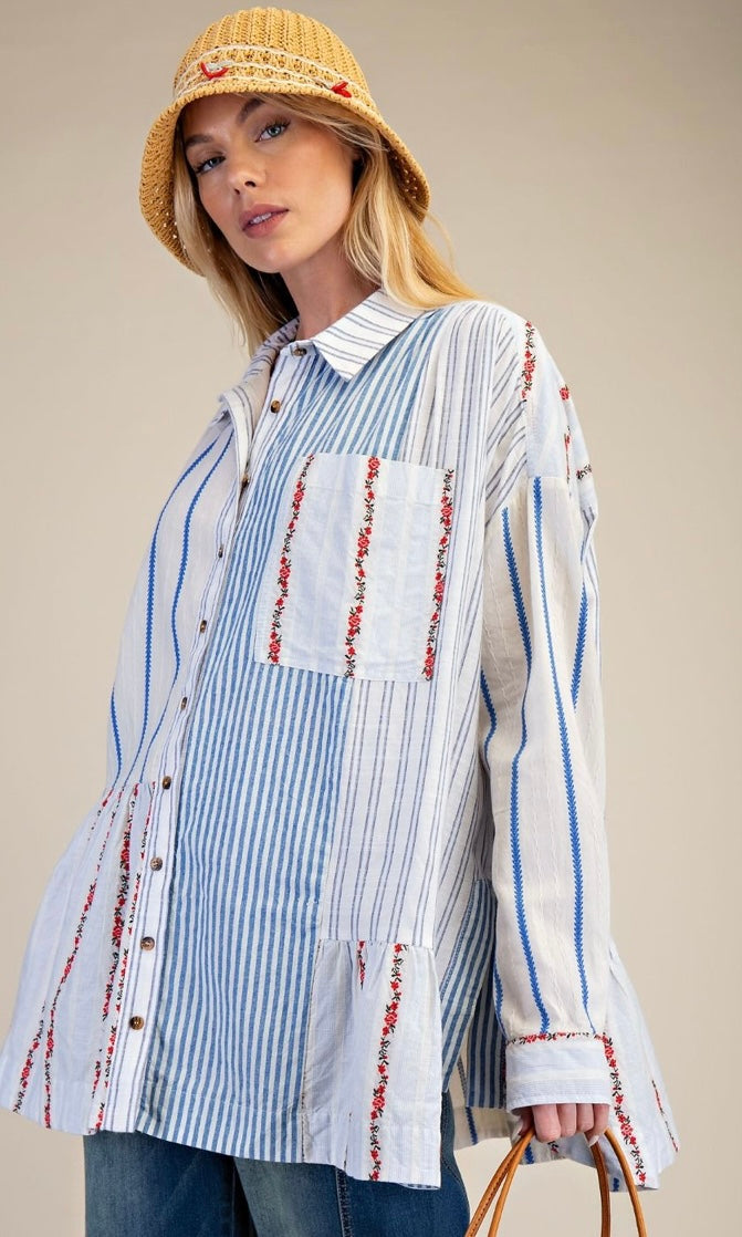 MIXED STRIPE BUTTON DOWN SHIRT