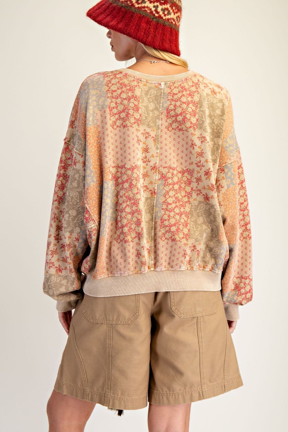 FLORAL PRINTED WASHED TERRY PULLOVER plus