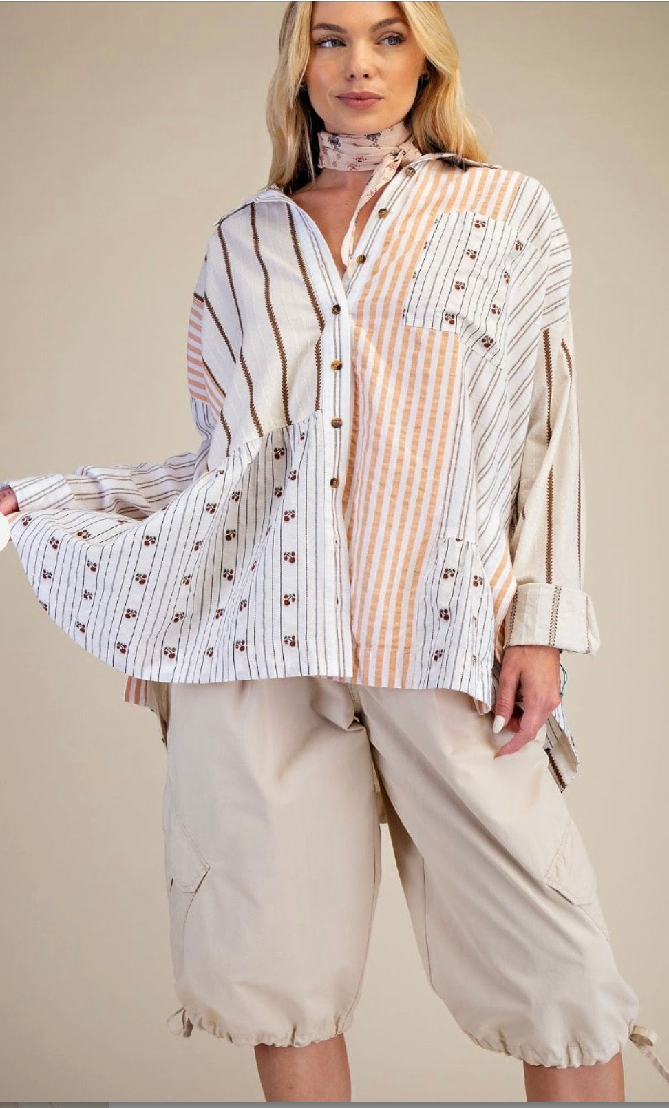 MIXED STRIPE BUTTON DOWN SHIRT