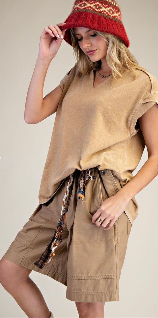 WASHED COTTON KNIT TOP