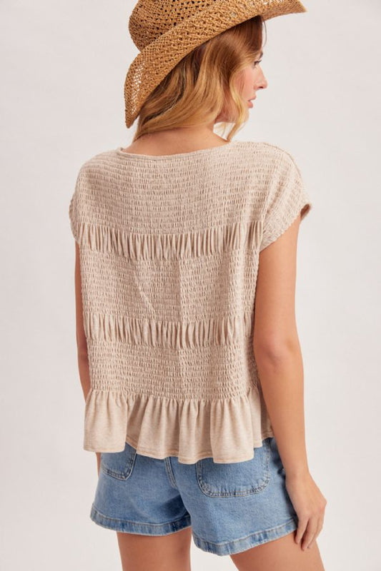 Boatneck Tiered Smocked Knit Top