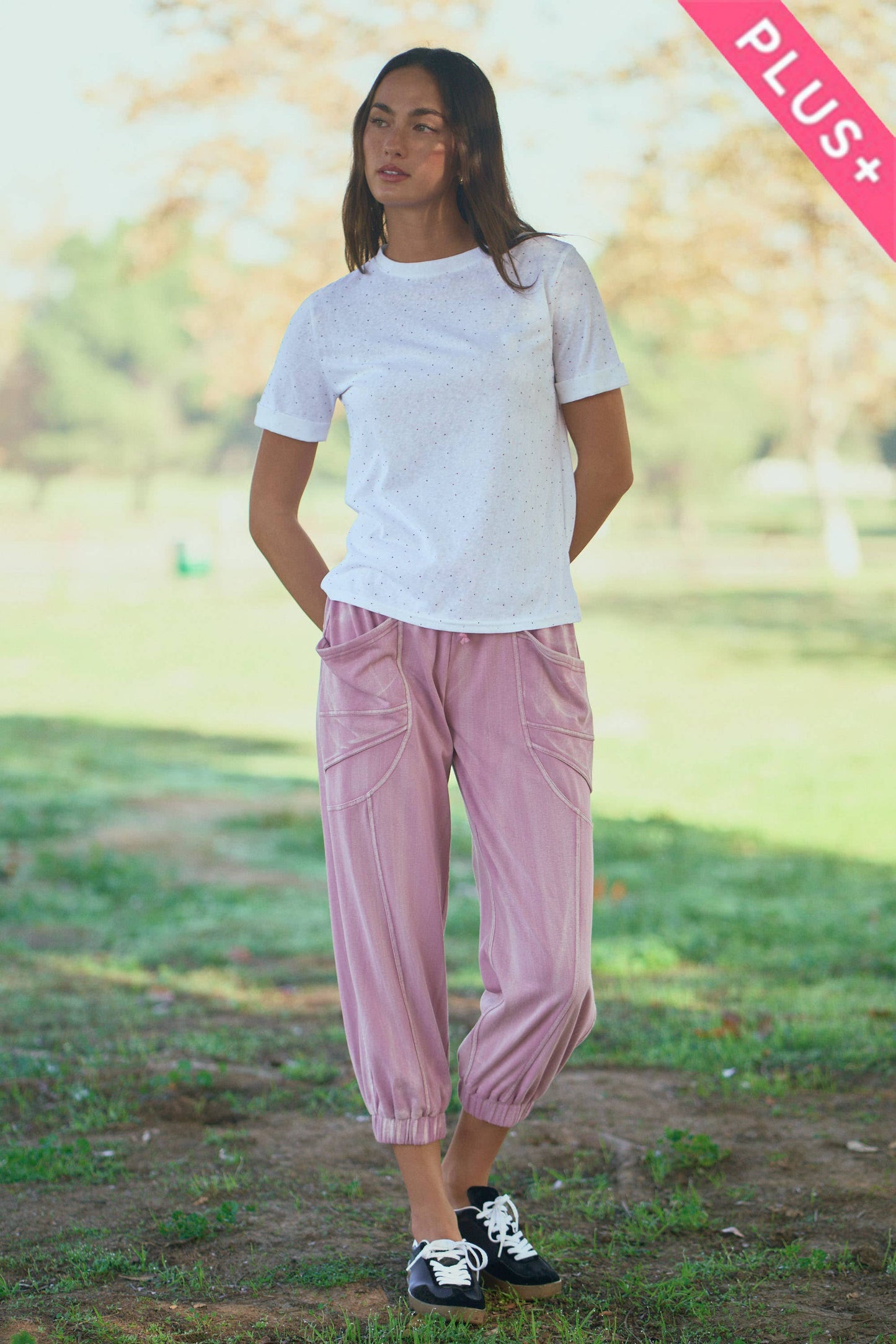 PLUS GARMENT WASHED SEAM DETAIL JOGGER PANTS