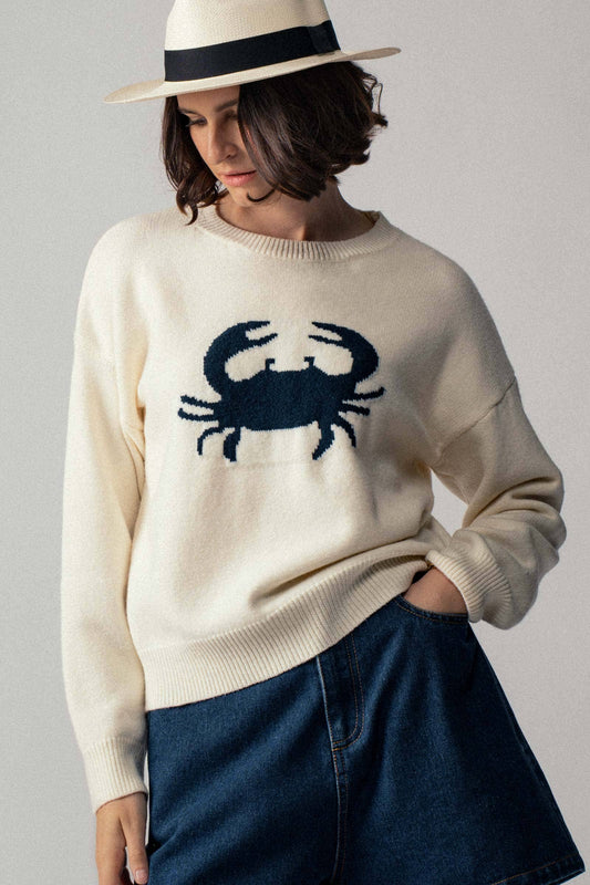 Crab Graphic Relaxed Knit Sweater ivory