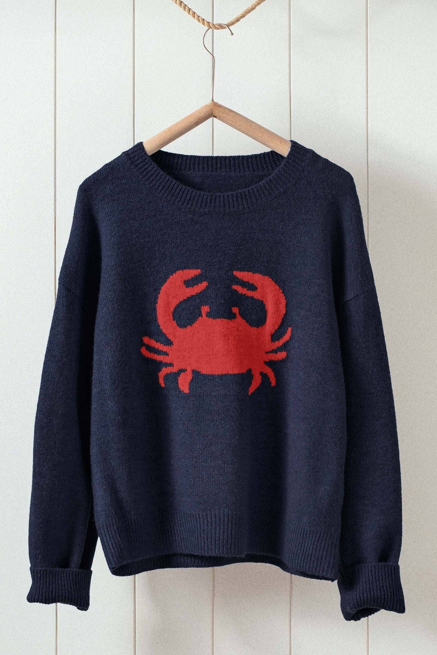 Crab Graphic Relaxed Knit Sweater Navy