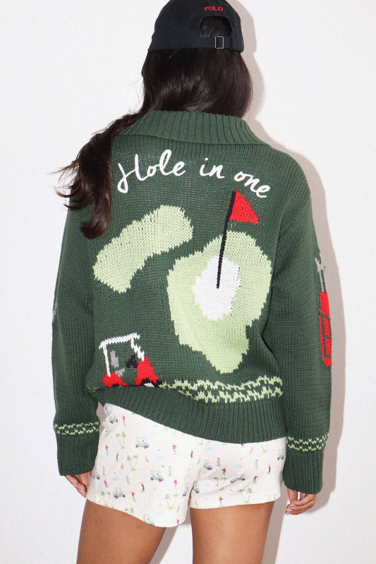 Hole In One Intarsia Zip Sweater