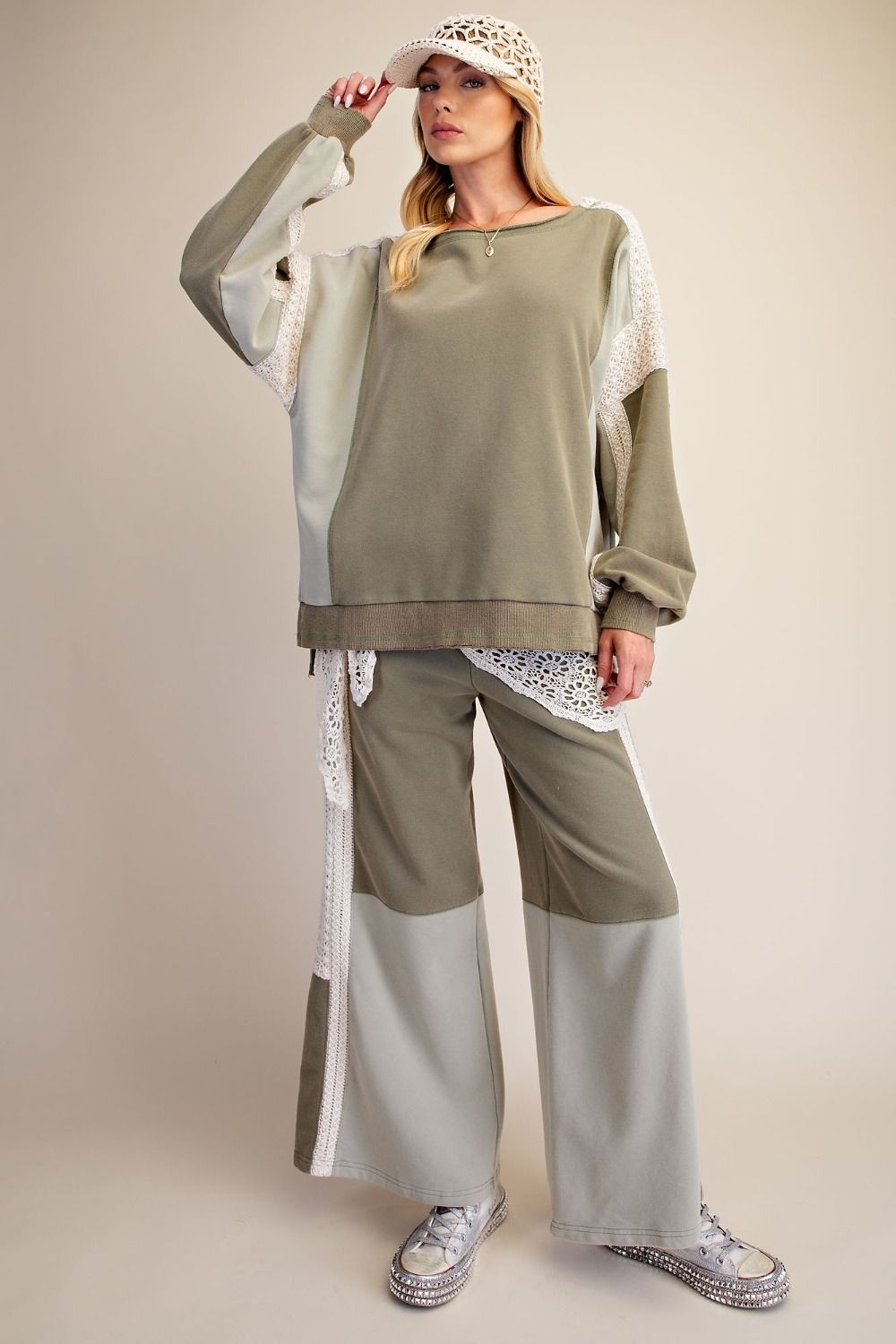 Crochet knit pants Olive