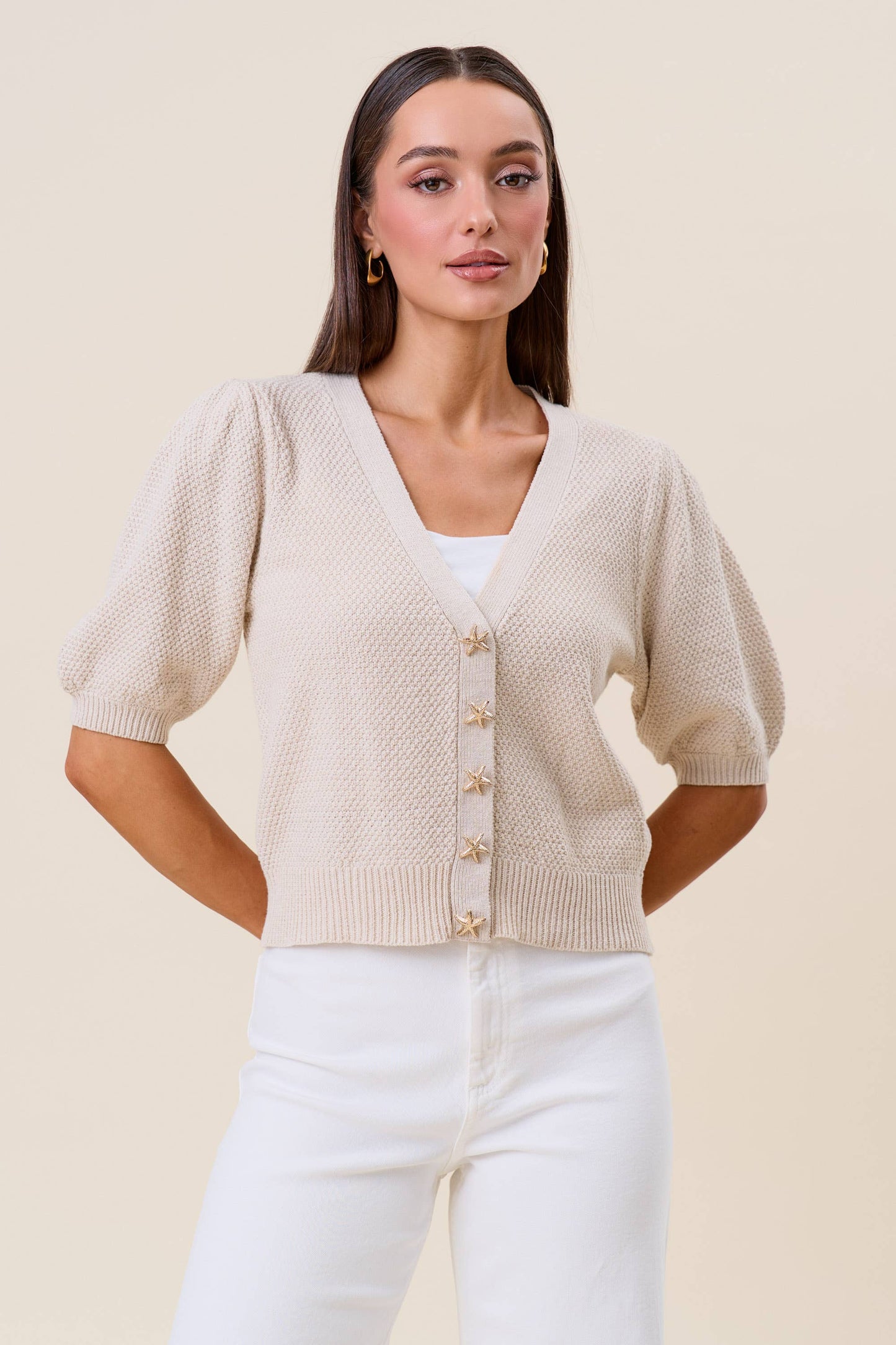 Starfish button short sleeve cardigan