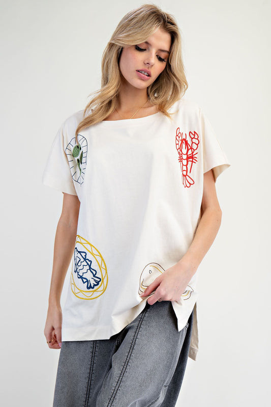 PLUS WINE PLATTER EMBROIDERED KNIT TOP
