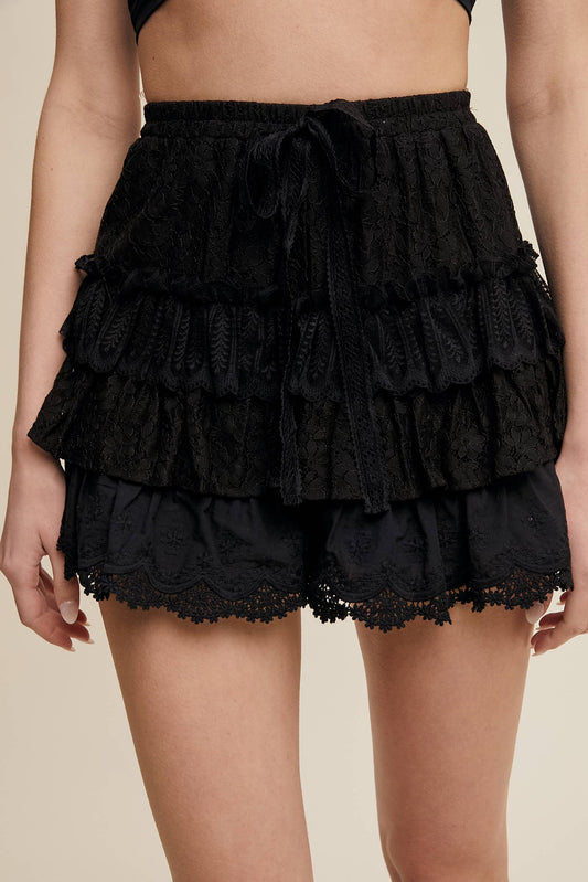 Lace Tiered Shorts with Ruffle