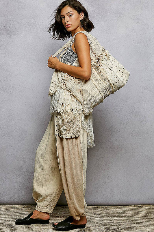 Lace Patched Hobo Bag