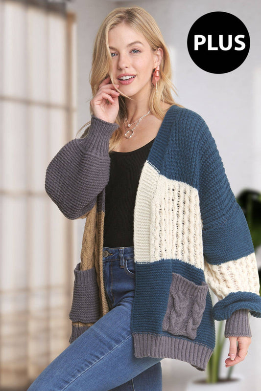 CESW3597X - PLUS COLORBLOCK SWEATER CARDIGAN