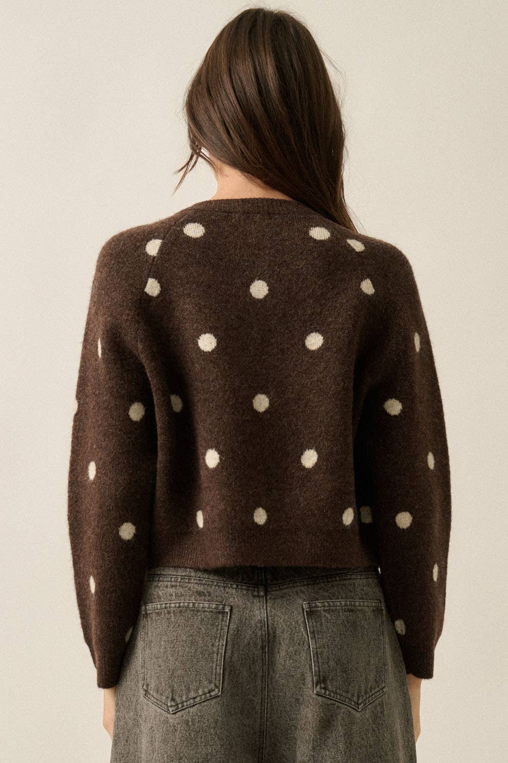Polka Dot Crew-Neck Cropped Cardigan
