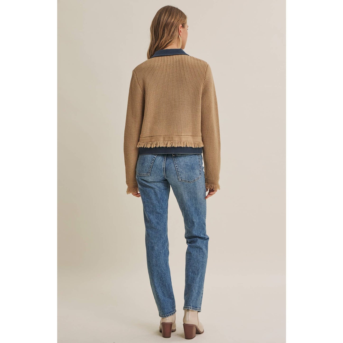 Denim  Layered Fringe Cardigan Jacket