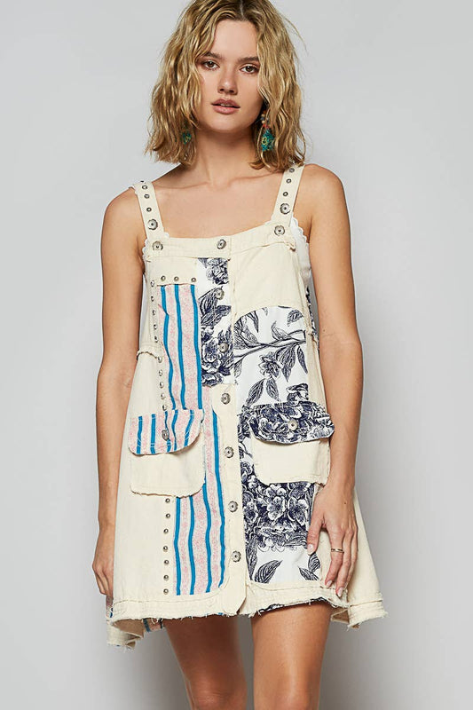 Floral print contrast twill mini dress