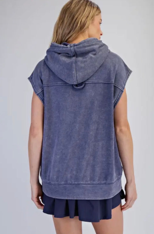 Sleeveless French Terry Hoodie Blue