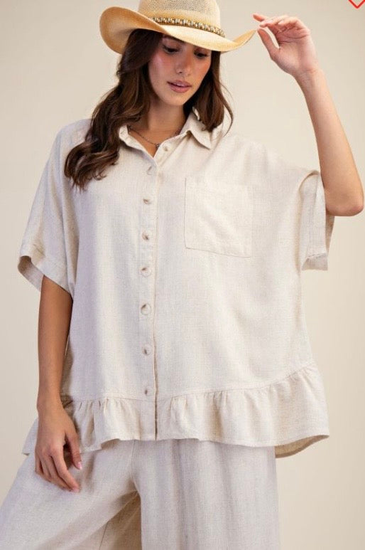WASHED BUTTON DOWN LINEN SHIRT