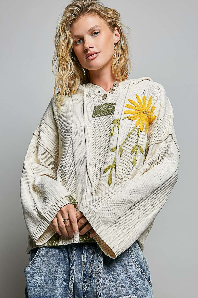 Floral Embroidered Hoodie Sweater