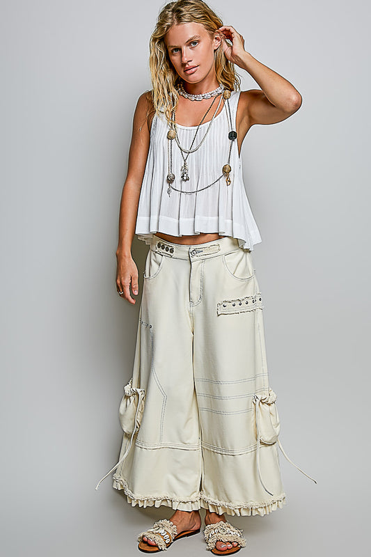 Wide leg cargo hi rise pants