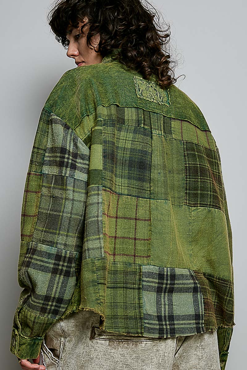 Plaid Lace Print Patch Shirt